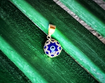 14K Gold Greek Evil Eye Pendant. 14K Yellow Solid Gold.Dark Blue Lapis Lazuli Eye. Protection and Good Luck Charm