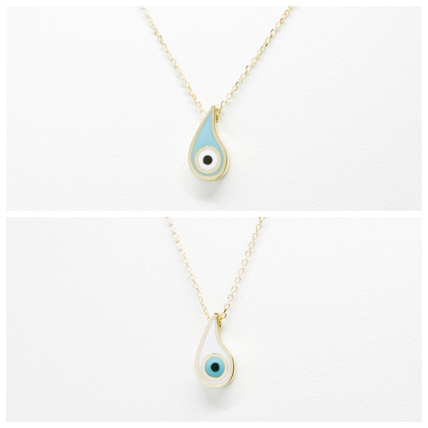 Greek Evil Eye Necklace Paisley Design Pendant. 14K Yellow Etsy UK