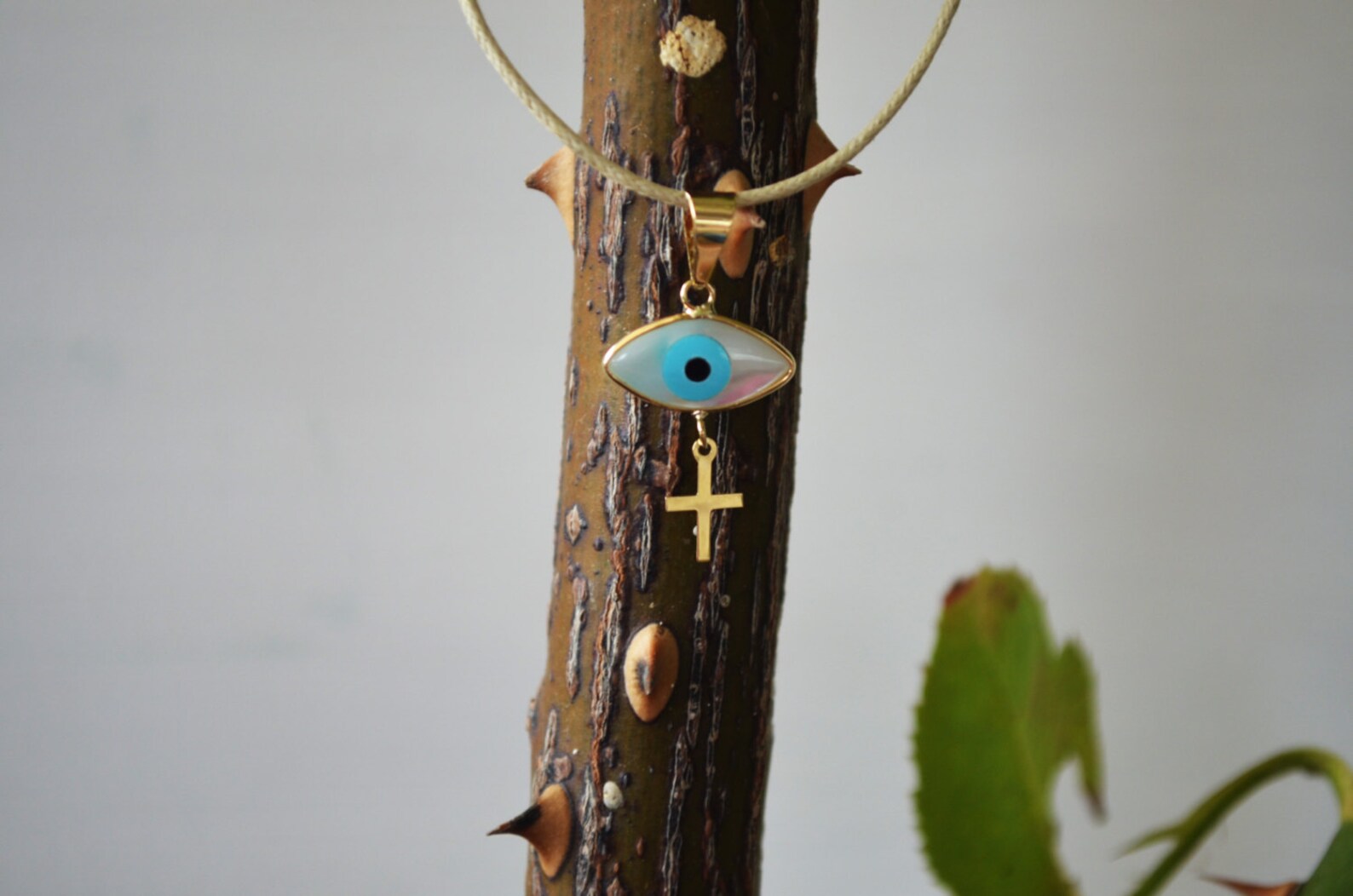 14K Gold Greek Evil Eye & Cross Pendant. 14K Solid Yellow Etsy
