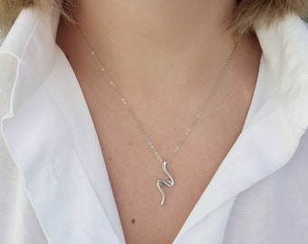 Silver Snake Pendant Chain Necklace. 925 Sterling Silver. 925 Sterling Silver Necklace.