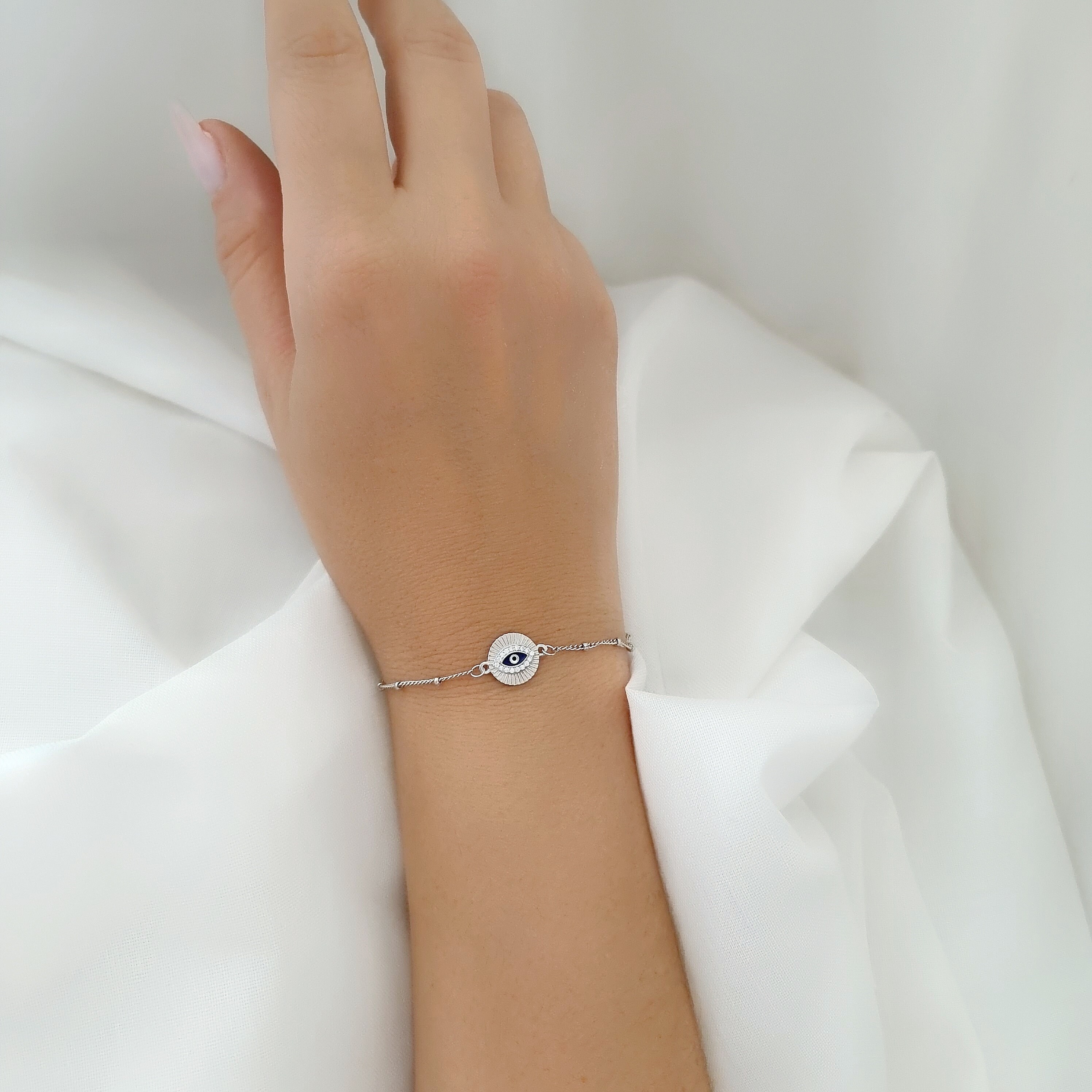 Bracciale A Catena In Argento Sterling 925 Con Occhio Blu