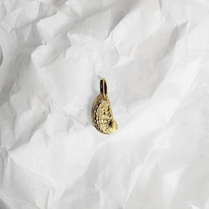 14K Gold Seashell Ancient Fossil Pendant. 14K Yellow Solid Seashell Charm. No Chain