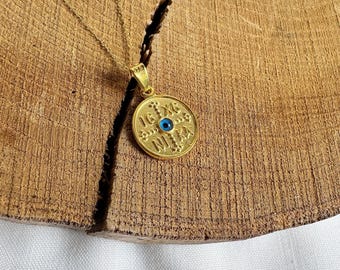 Sterling Silver Evil Eye Necklace: Greek Cross Coin Charm