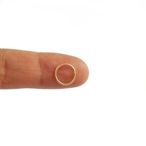 14K Tiny Yellow Solid Gold Chic Hoop Earrings.Minimalist Hoop Earrings. 0.9mm Thin Gold Hoops.