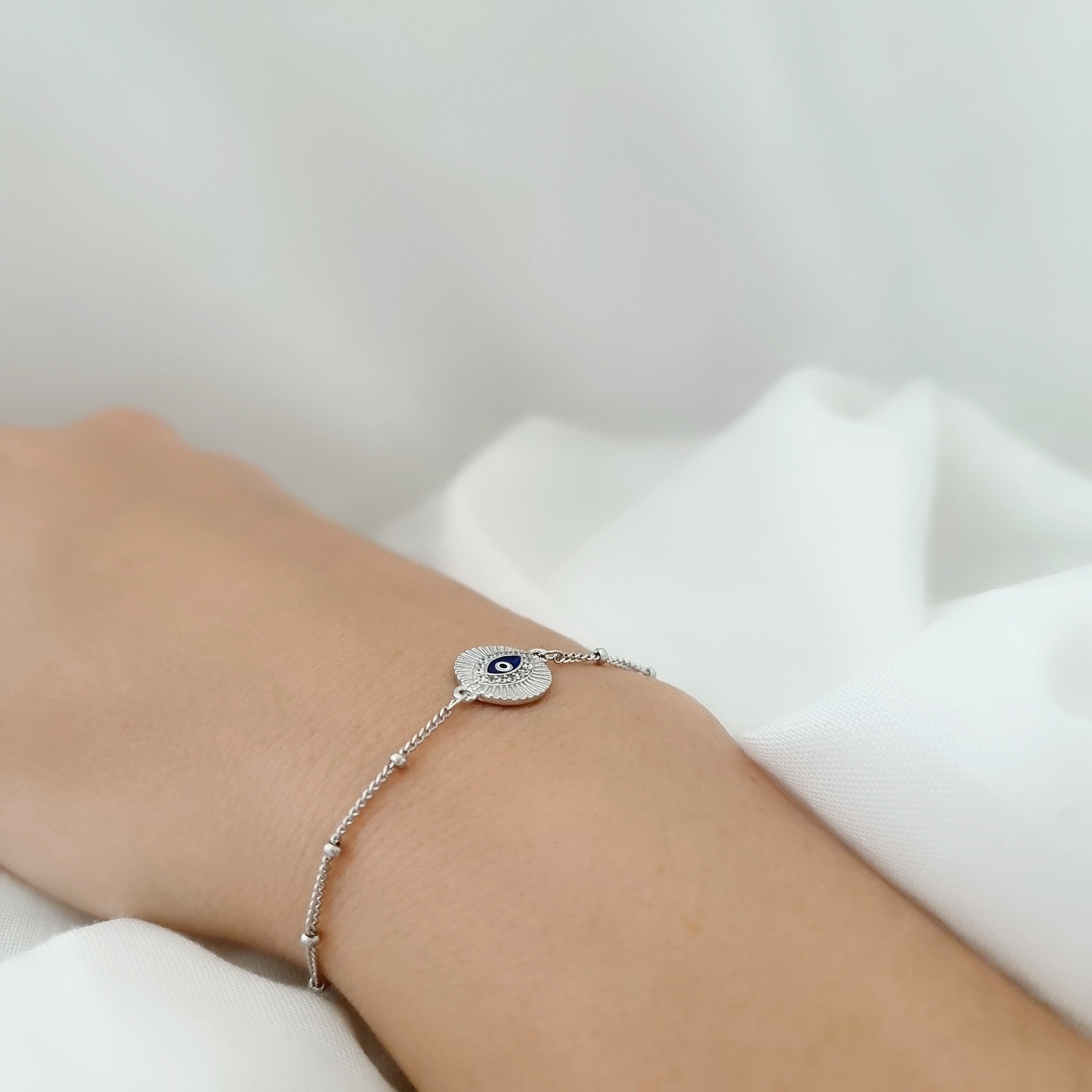 Bracciale Donna In Argento Sterling 925 Con Ciondolo Balena Malocchio E Zirconi - Regolabile 16,5+3,8 Cm