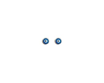 Tiny Turquoise Evil Eye Stud Earrings: Gold Plated Sterling Silver