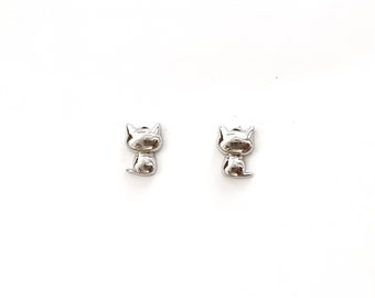 Silver Cat Studs Earrings. 925 Sterling Silver Cubic Zirconia Stud Earring. Butterfly 925 sterling silver clasps.