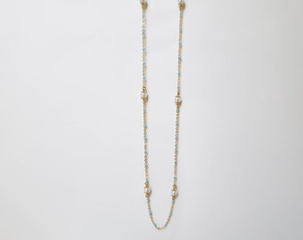 ネックレス・ペンダント Pearl and Turquoise Combi Necklace #9717 Necklace of Natural Turquoise, Pearl & Pendant Sunrise