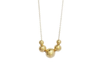 9K Geometric Bubble Sphere  Pendant Chain Necklace. 9K Yellow Solid Gold. Chain Necklace.