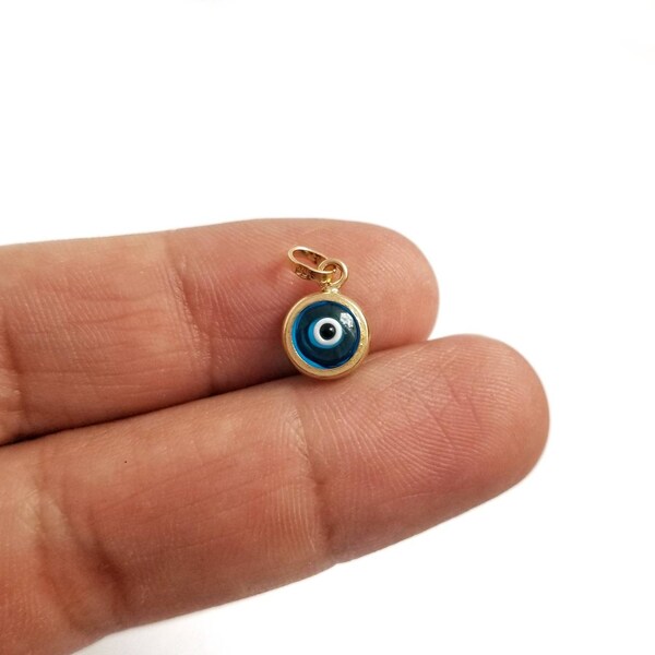 14K Gold Greek Evil Eye pendant.14K Solid Yellow Gold.Blue Murano Eye. Good luck and Protection charm.