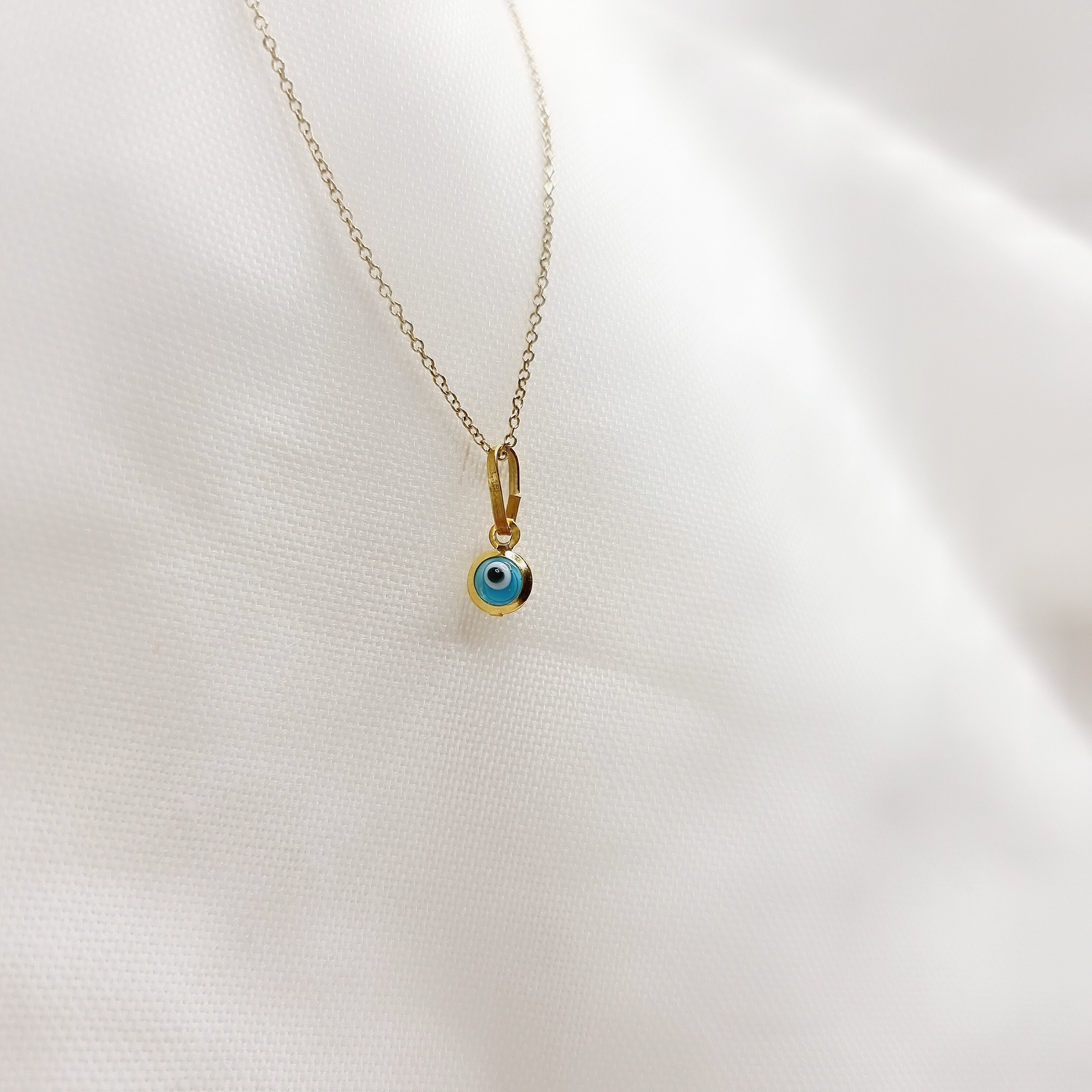 Collier œil Maléfique Double - Or Jaune Flash & Argent 925 - Zircon Bleu Saphir - Longueur 18 Pouces