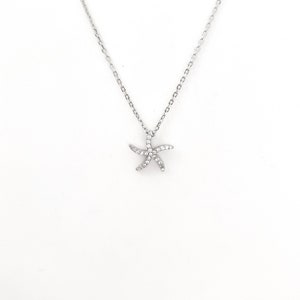 Silver Starfish Chain Necklace. 925 Sterling Silver White Cubic Zirconia. 925 Sterling Silver Necklace.
