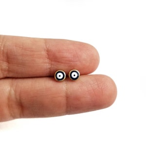 Tiny Dark Blue Evil Eye Earrings Studs. 925 Sterling Silver Gold Plated. Round Evil Eye.Butterfly Clasps