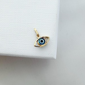 14K Solid Gold griechischen Evil Eye Anhänger: Blau Murano Good Luck Schutz Charm