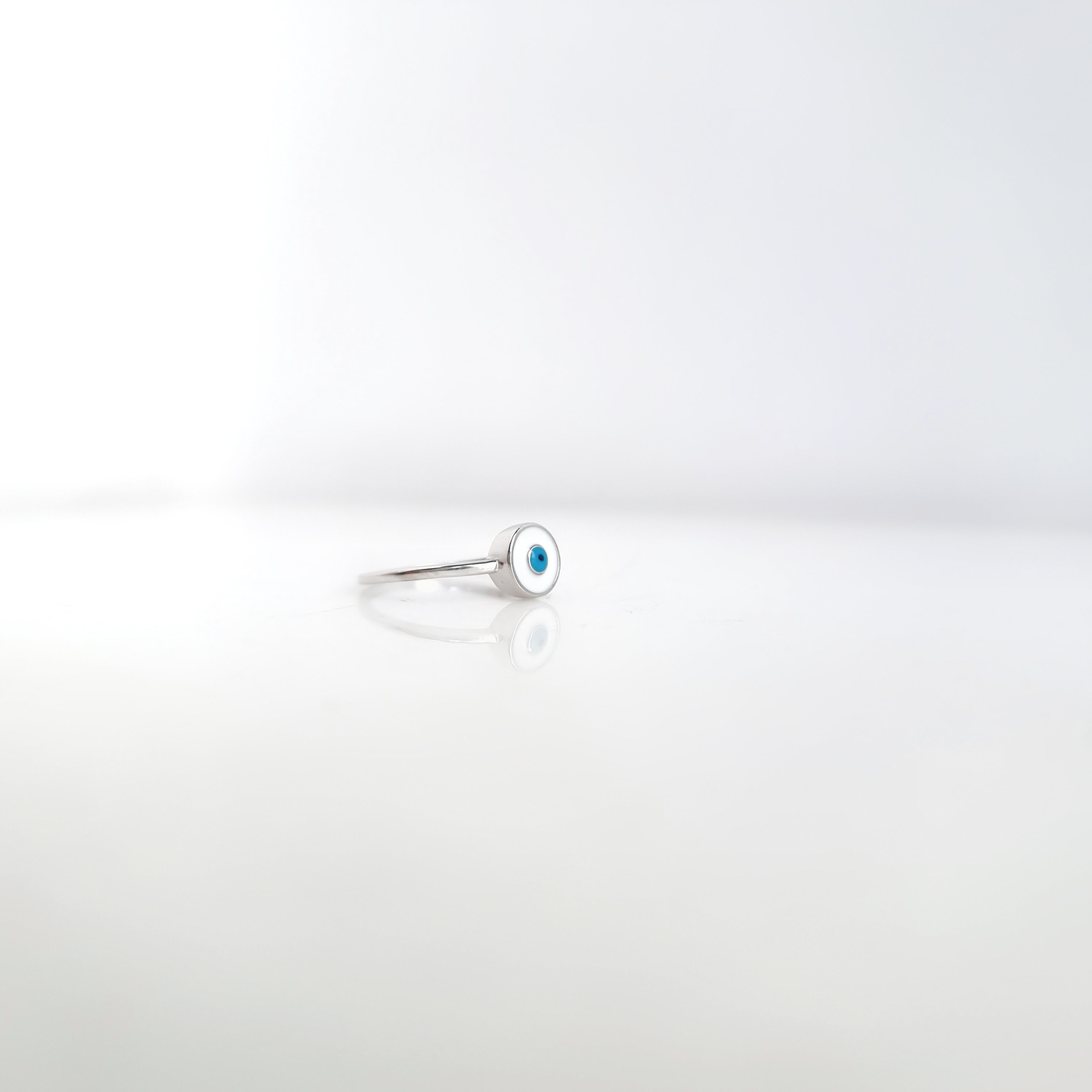 White Greek Evil Eye Ring.925 Sterling Silver. Round White Enamel