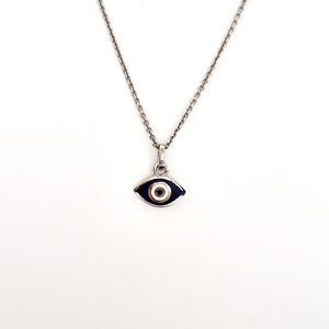 Silver Dark Blue Greek Evil Eye pendant. 925 Sterling Silver or Gold Plated Silver. Blue Enamel Eye. Good luck and Protection charm.