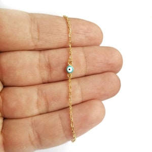 Greek Evil Eye Turquoise and White Enamel Chain Bracelet. 925 Sterling Silver or Yellow Gold Plated. Good Luck and Protection Jewelry.