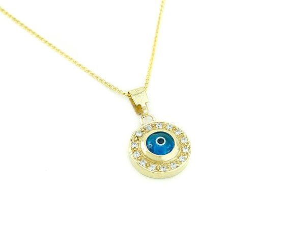 14k Yellow Gold CZ Elegant Evil Eye Protection Pendant