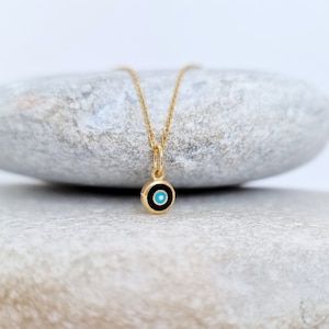 14K Gold Tiny Greek Evil Eye Pendant. 14K Yellow Solid Gold. Black Enamel Evil Eye. Protection and Good Luck Charm