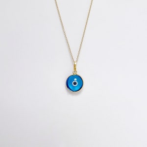 14K Gold Greek Evil Eye Pendant. 14K Yellow Solid Gold.Blue Murano. Protection and Good Luck Charm