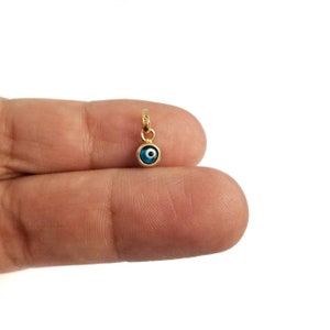 14K Tiny Gold Greek Evil Eye pendant.14K Solid Yellow Gold.Blue Murano Eye. Good luck and Protection charm.