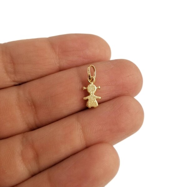 14K Little Girl Two Sided Pendant . 14K Yellow Solid Gold. Special Matt Gold Process on one side.