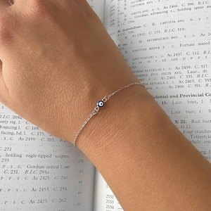 Braccialetto in argento sterling 925 con zirconi cubici e occhio malvagio, braccialetti impilati, occhio malvagio - Italia