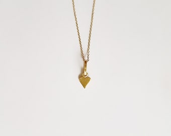 14K Tiny Heart Two Sided Pendant . 14K Yellow Solid Gold.