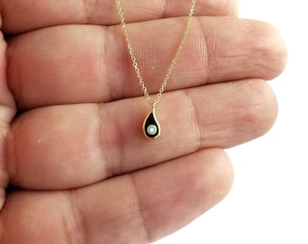 9K Gold Halskette mit griechischem Evil Eye: Schwarzer Emaille Glücksbringer