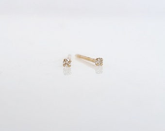 Super Tiny Diamond Earrings Studs. 14K  Yellow solid gold. Brilliant diamond cut 0.03ct .