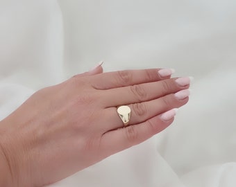 14K Oval Modern Minimal Gold Ring. 14K Yellow Solid Gold.Free Custom Engraving.