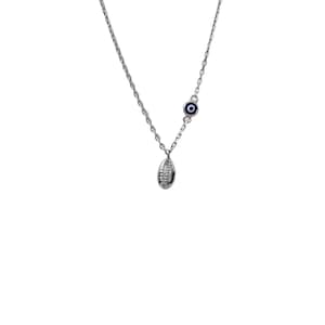 Silver Tiny Dark blue Evil Eye  Cowrie Shell Lucky Pendant Chain Necklace.925 Sterling Silver Necklace.Good Luck & Protection Jewelry.