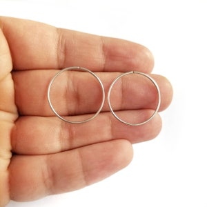 14K White Solid Gold Chic Hoop Earrings.Minimalist Hoop Earrings. 0.9mm Thin Gold Hoops.