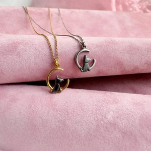 Silver Dog Moon Pendant Chain Necklace. Hanging Dog Pendant. 925 Sterling Silver or Gold Plated Necklace.