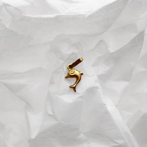 14K Gold Dolphin Pendant. 14K Yellow Solid  Fish Charm. No Chain