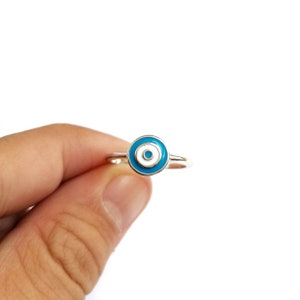 Turquoise Greek Evil Eye Ring.925 Sterling Silver. Turquoise and White Enamel Eye.Good Luck and Protection Jewellery.