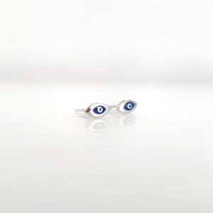 Tiny Dark Blue Evil Eye Earrings Studs. 925 Sterling Silver.  Evil Eye.Butterfly Clasps