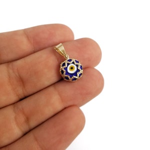 14K Gold Greek Evil Eye Pendant: Good Luck Protection Charm