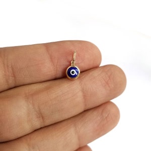 14K Tiny Gold Dark Blue Greek Evil Eye pendant.14K Solid Yellow Gold.Lapis Blue Eye. Good luck and Protection charm.