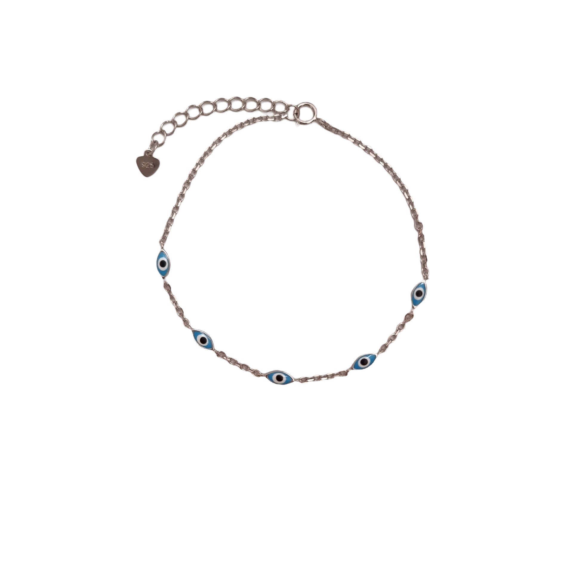 Braccialetto in argento sterling con occhio malvagio: catena in smalto turchese blu scuro - Italia