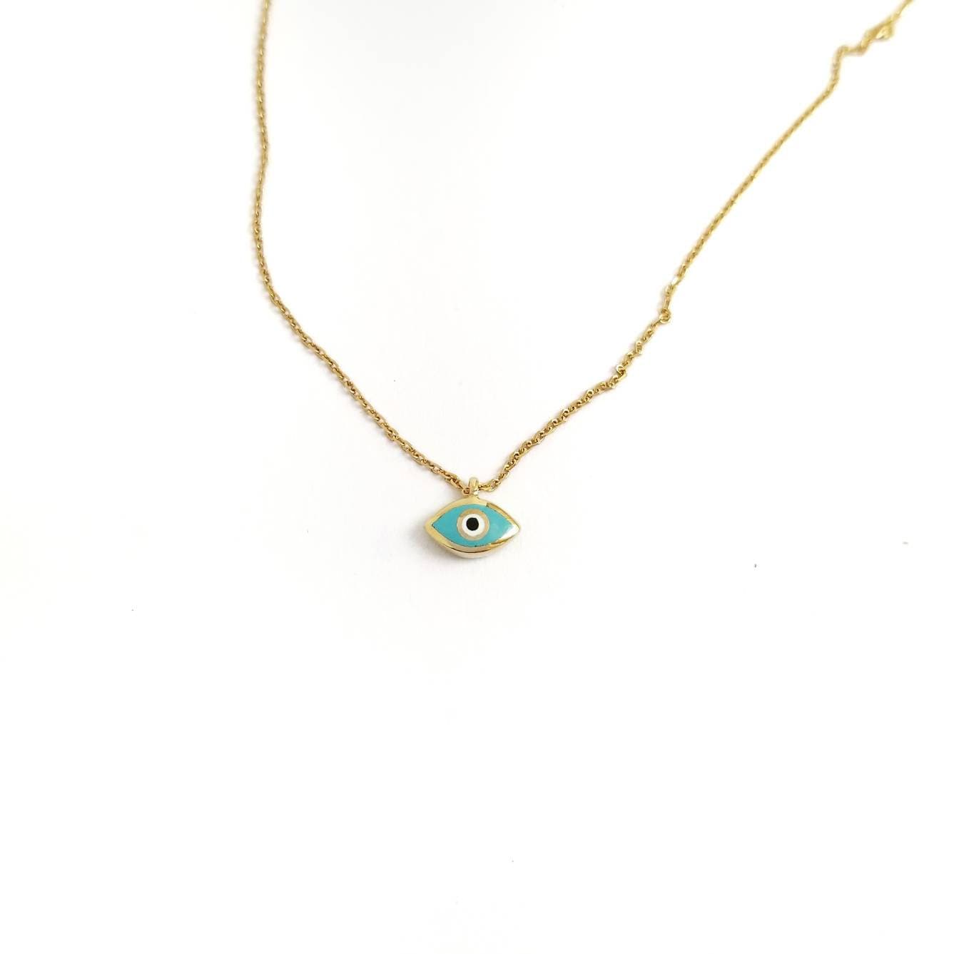 kelistom Collana placcata in oro 14 K con ciondolo rotondo contro il malocchio, per donne e uomini, in stile bohémien, con intarsio di zirconi ojo Hamsa, greco turco, malocchio, collana a catena