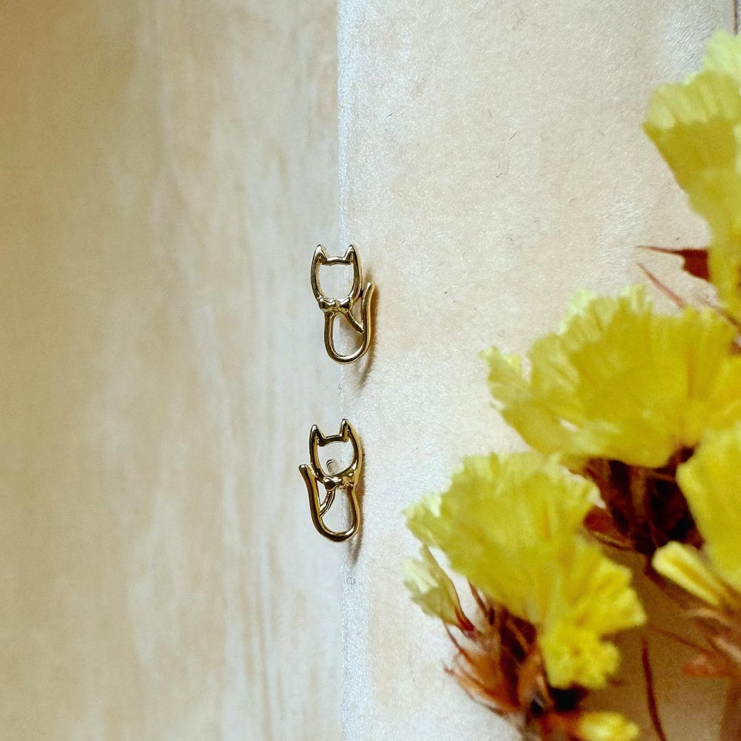 HOT 14k Yellow 14 Karat Gold Cat Earrings 14K Yellow Gold Cat