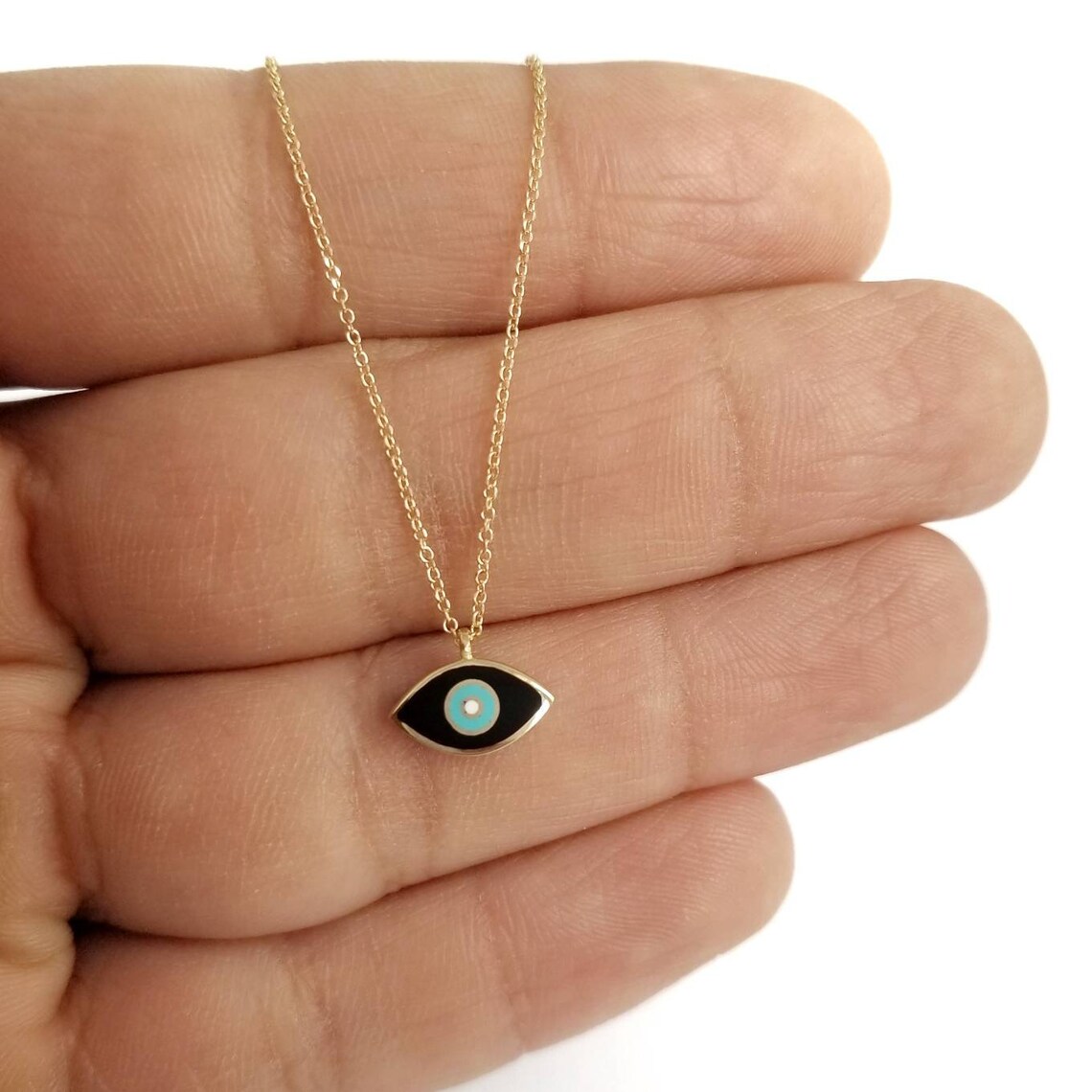 14K Greek Evil Eye Necklace Pendant. 14K Yellow Solid Gold. Etsy UK