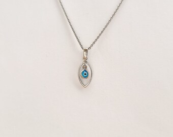 Pendentif œil Protecteur (Nazar) Argenté – Bleu, Dimensions 17 X 15 Mm, Bijou De Protection, Neuf Sans Boîte
