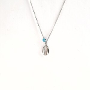 Silver Evil Eye  Cowrie Shell Lucky Pendant Chain Necklace.925 Sterling Silver Necklace.Good Luck & Protection Jewelry.