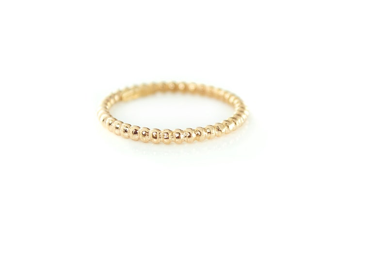14K Modern Beaded Rose Gold Ring 14K Rose Solid Gold.