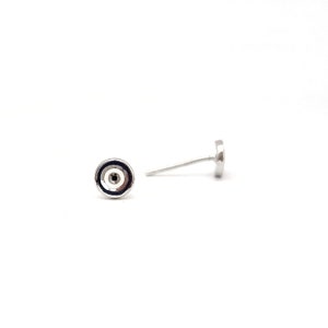 Dark Blue and White Evil Eye Earrings Studs. 925 Sterling Silver. Round Evil Eye.Butterfly Clasps image 1