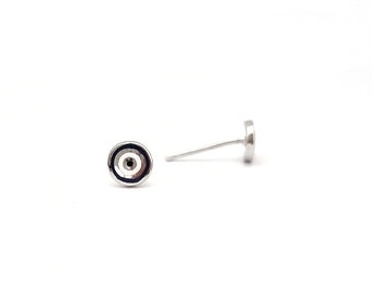 Dark Blue and White Evil Eye Earrings Studs. 925 Sterling Silver. Round Evil Eye.Butterfly Clasps