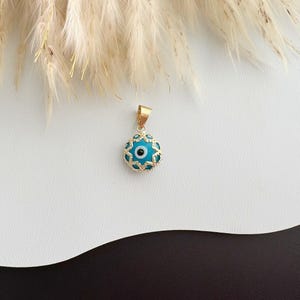 14K Gold Greek Evil Eye Pendant. 14K Yellow Solid Gold.Blue Evil Eye. Protection and Good Luck Charm