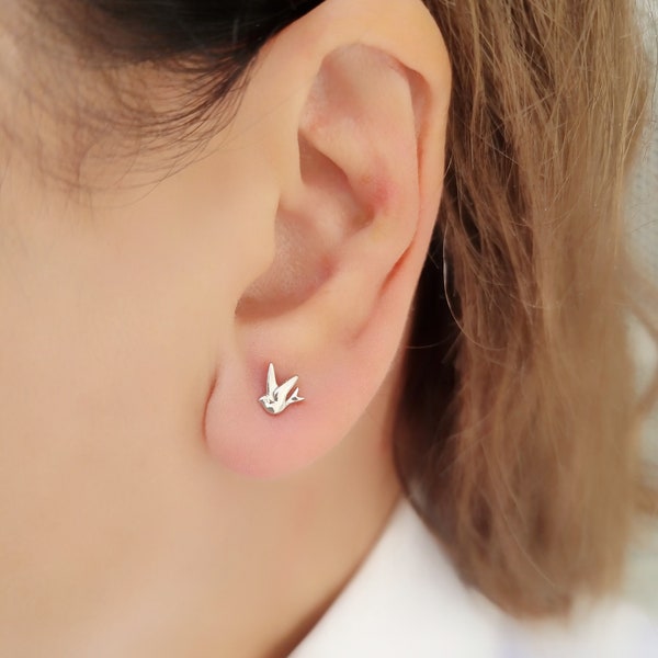 Silver Canary Bird Stud Earrings. 925 Sterling Silver Stud Earrings. Butterfly 925 sterling silver clasps.